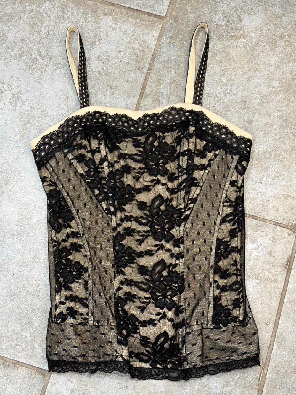 Vintage 90s Y2K Tripp NYC Women's Gothic Zip Corset XS Black Beige Lace